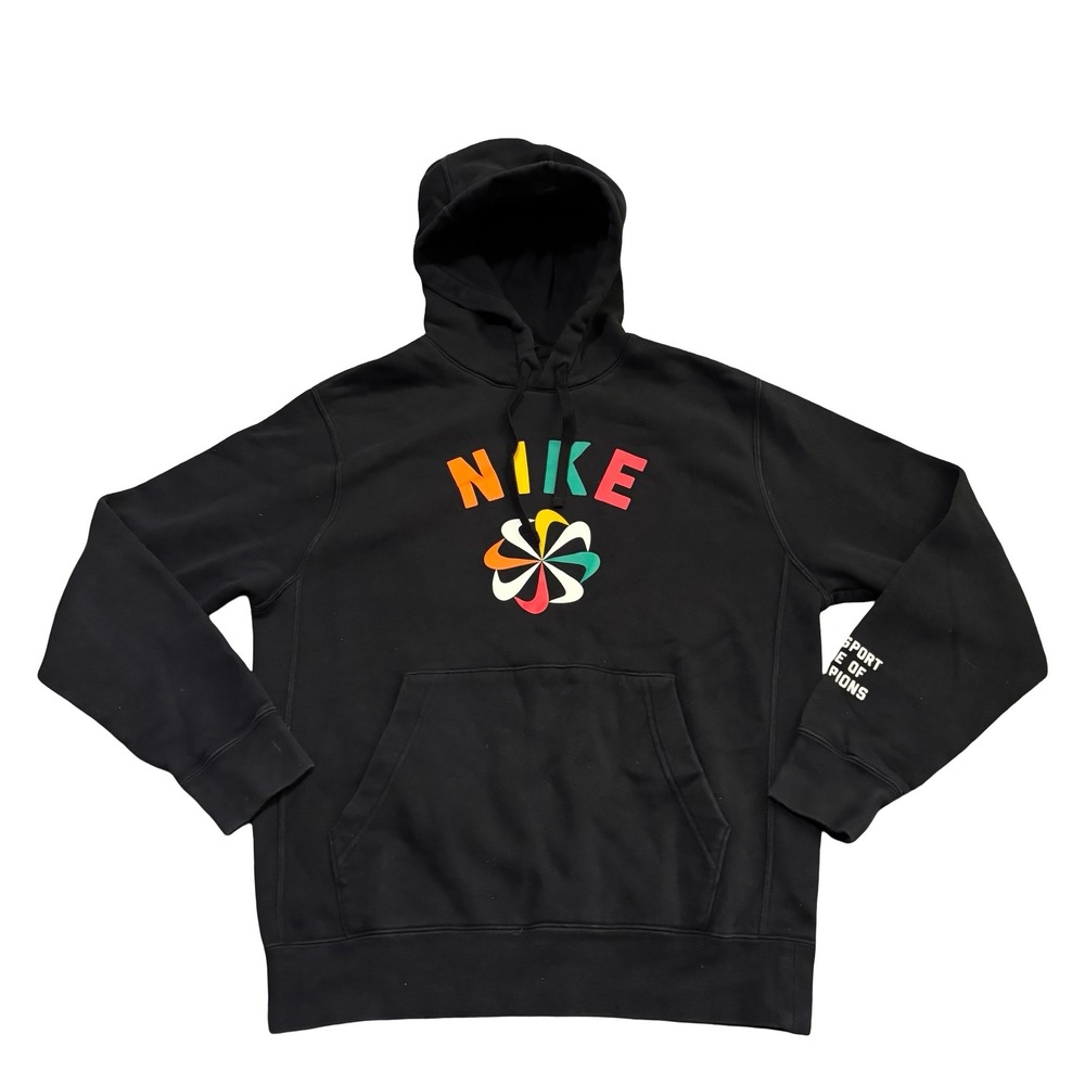 Nike Mens Black Sunburst Pinwheel Logo Graphic Pullover Hoodie Small